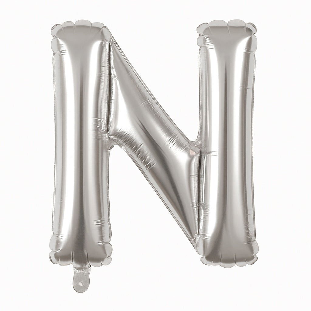 Balon folie litera N argintiu, 35 cm, decor petreceri si aniversari, 1 buc