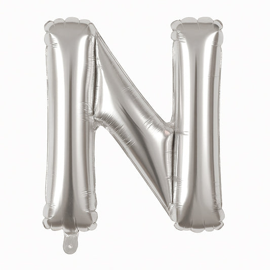 Balon folie litera N argintiu, 35 cm, decor petreceri si aniversari, 1 buc