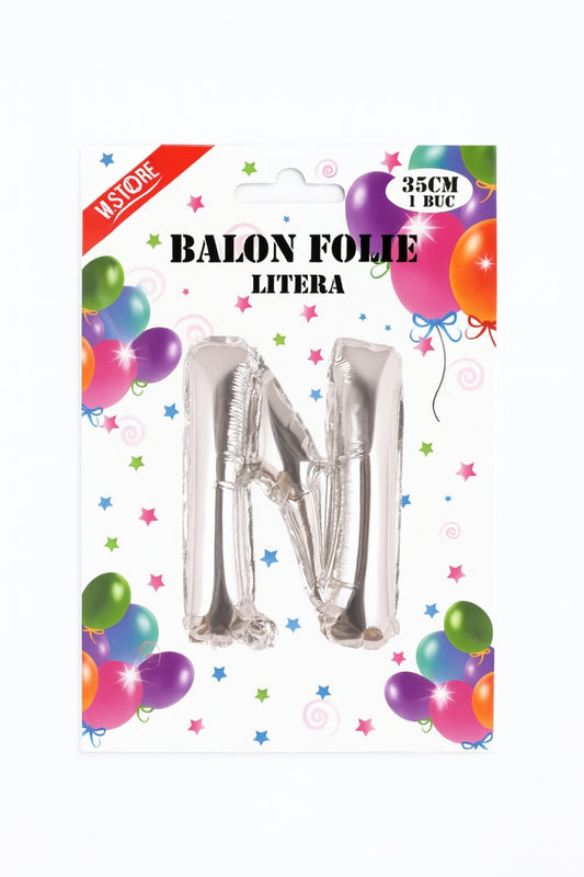 Balon folie litera N argintiu, 35 cm, decor petreceri si aniversari, 1 buc