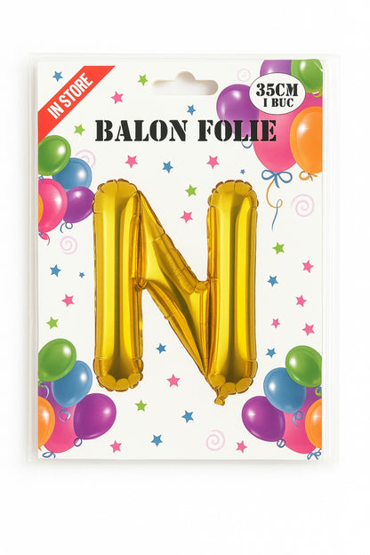 Balon folie litera N auriu, 35 cm, decor petreceri si aniversari, 1 buc