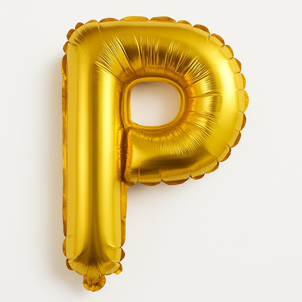 Balon folie litera P auriu, 35 cm, decor aniversar si petreceri, 1 buc