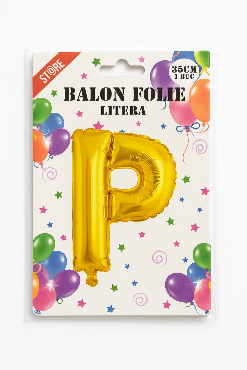 Balon folie litera P auriu, 35 cm, decor aniversar si petreceri, 1 buc
