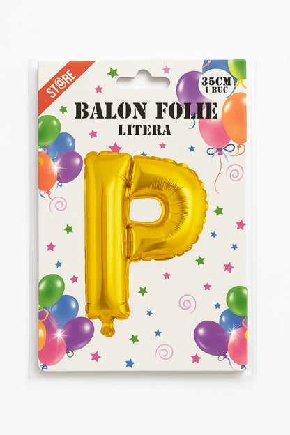 Balon folie litera P auriu, 35 cm, decor aniversar si petreceri, 1 buc