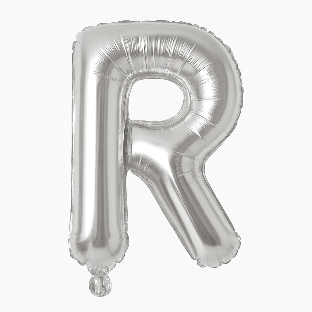 Balon folie litera R argintiu, 35 cm, decor aniversar si petreceri, 1 buc