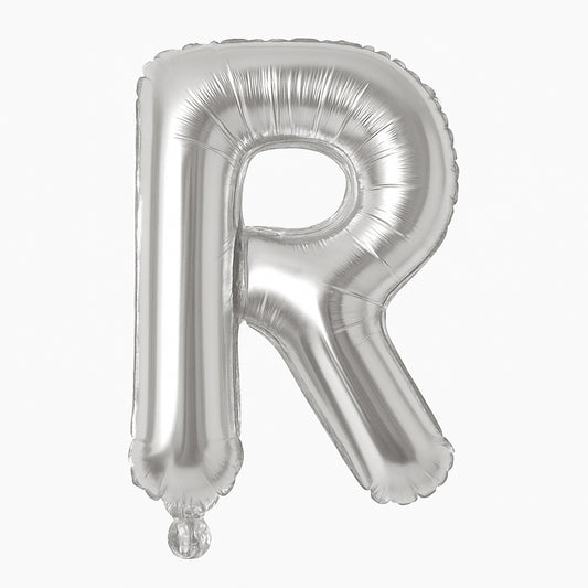 Balon folie litera R argintiu, 35 cm, decor aniversar si petreceri, 1 buc