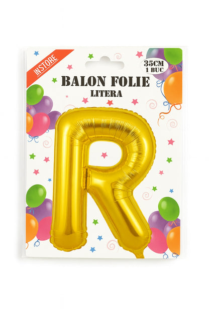 Balon folie litera R auriu, 35 cm, decor petreceri si aniversari, 1 buc
