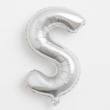 Balon folie litera S argintiu, 35 cm, decor aniversar si petreceri, 1 buc