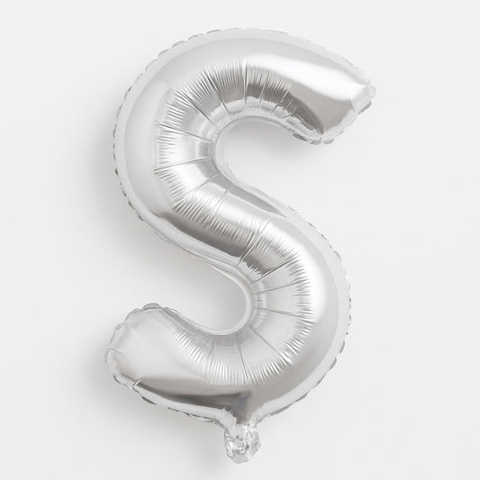 Balon folie litera S argintiu, 35 cm, decor aniversar si petreceri, 1 buc