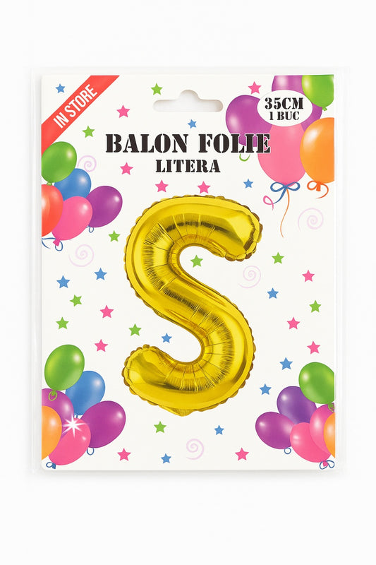 Balon folie litera S auriu, 35 cm, decor aniversar si petreceri, 1 buc