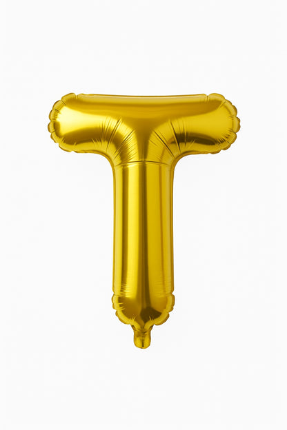 Balon folie litera T auriu, 35 cm, decor aniversar si petreceri, 1 buc