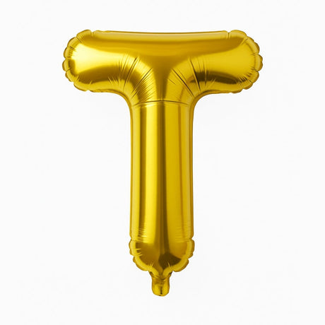 Balon folie litera T auriu, 35 cm, decor aniversar si petreceri, 1 buc