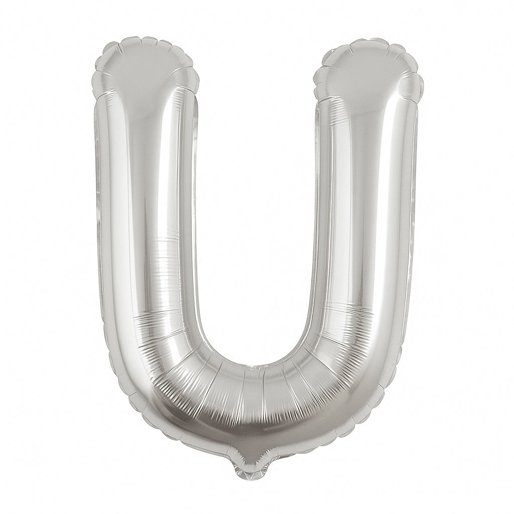 Balon folie litera U argintiu, 35 cm, pentru aniversari si decor, 1 buc
