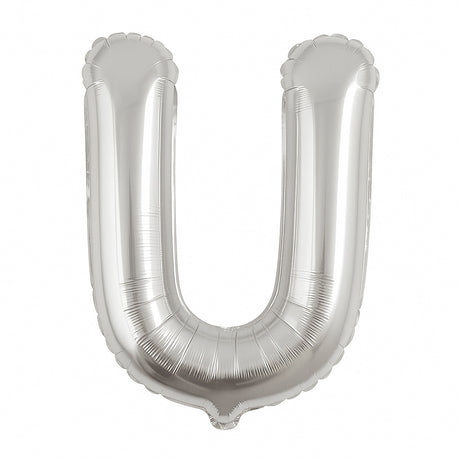 Balon folie litera U argintiu, 35 cm, pentru aniversari si decor, 1 buc