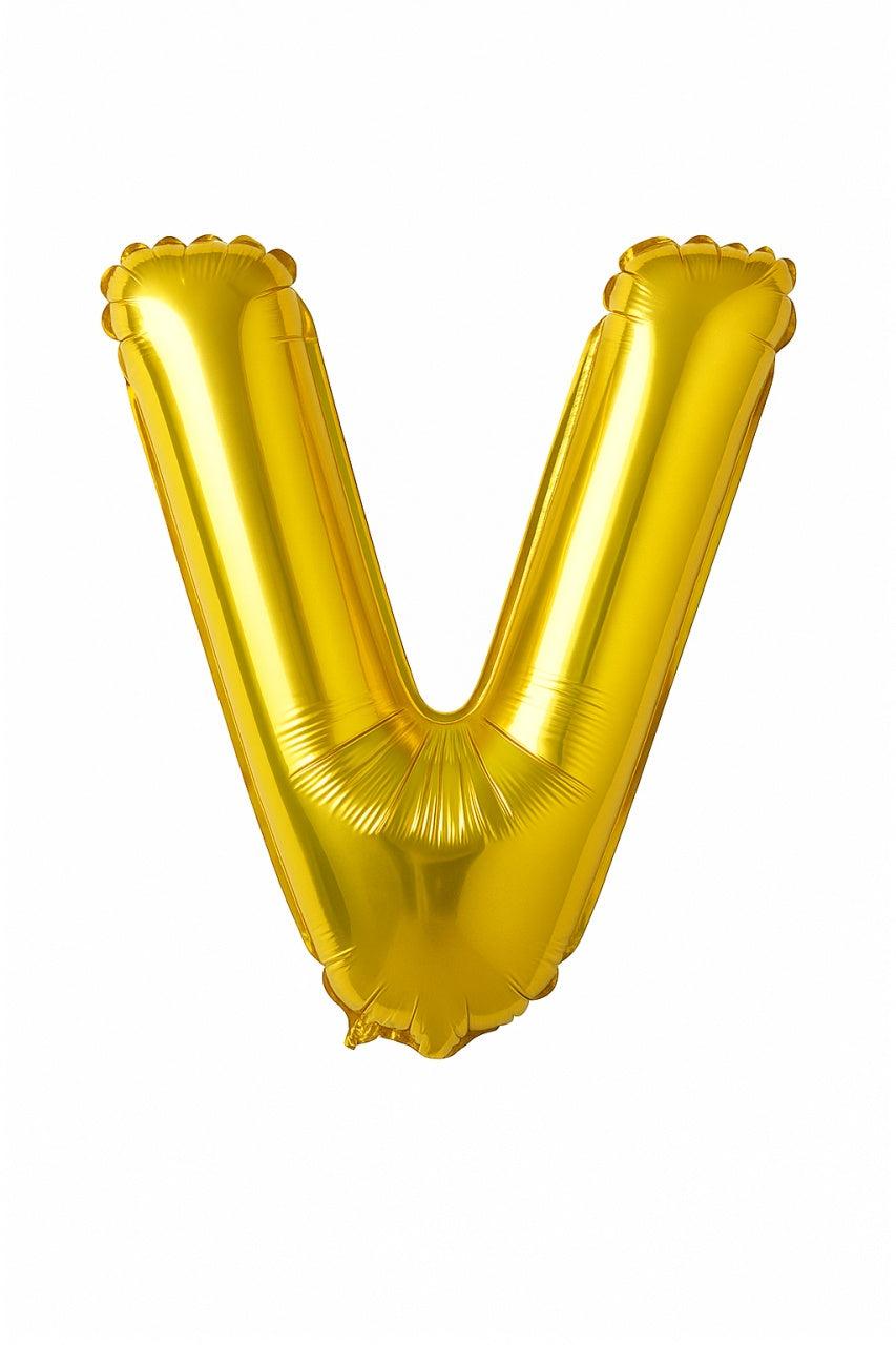 Balon folie litera V auriu, 35 cm, pentru aniversari si decor, 1 buc