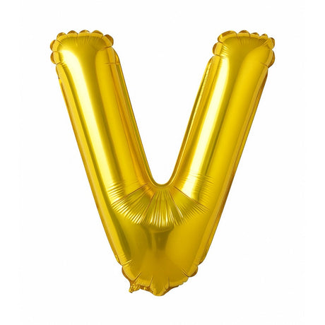 Balon folie litera V auriu, 35 cm, pentru aniversari si decor, 1 buc