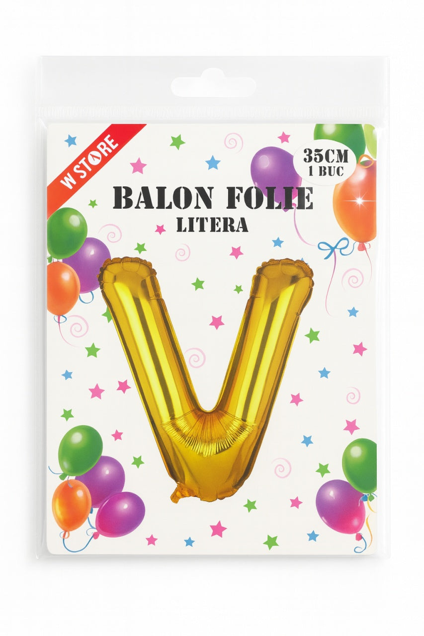 Balon folie litera V auriu, 35 cm, pentru aniversari si decor, 1 buc