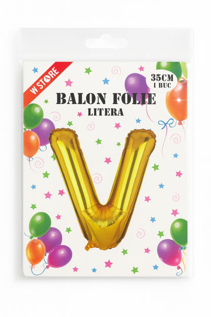 Balon folie litera V auriu, 35 cm, pentru aniversari si decor, 1 buc