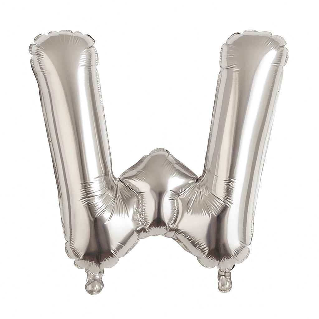Balon folie litera W argintiu, 35 cm, decor aniversar si petreceri, 1 buc