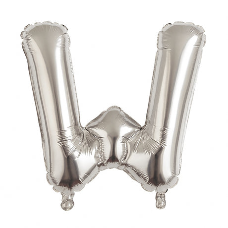 Balon folie litera W argintiu, 35 cm, decor aniversar si petreceri, 1 buc