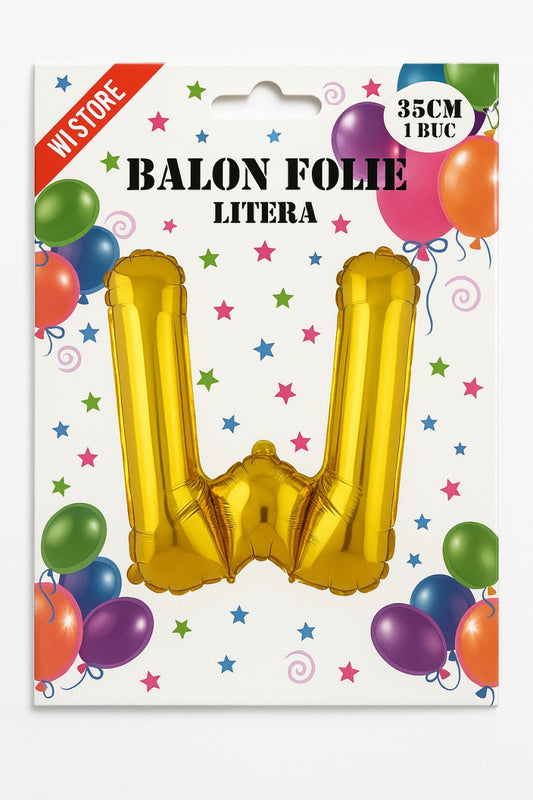 Balon folie litera W auriu, 35 cm, decor aniversar si petreceri, 1 buc