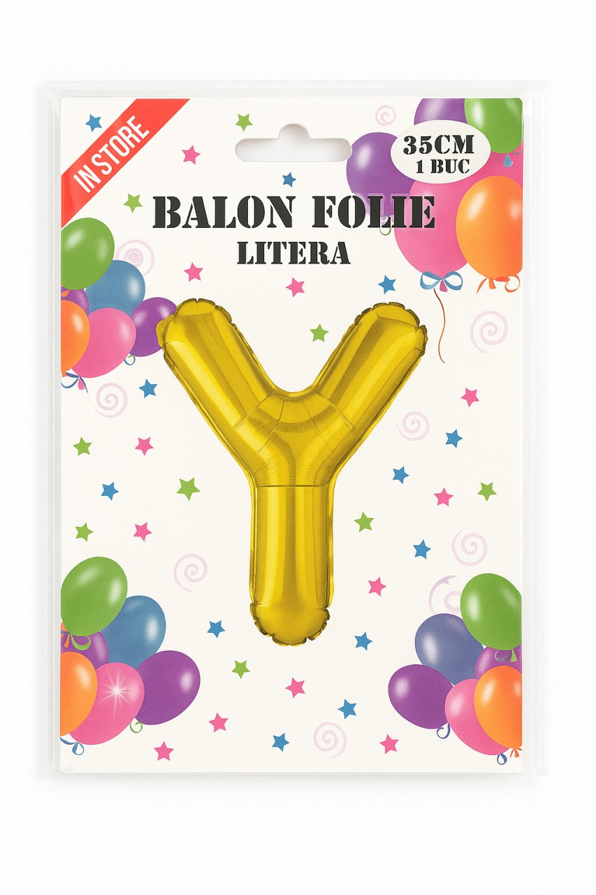 Balon folie litera Y auriu, 35 cm, decor aniversari si petreceri, 1 buc