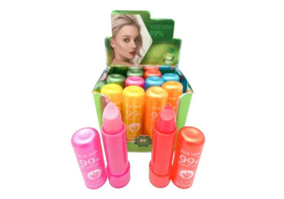 Balsam de Buze Hidratant cu Aloe Vera 99% , Ruj Magic cu Schimbare de Culoare, 12buc set