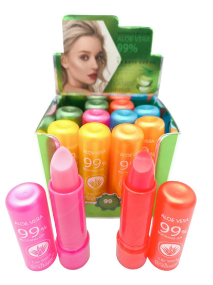 Balsam de Buze Hidratant cu Aloe Vera 99% , Ruj Magic cu Schimbare de Culoare, 12buc set