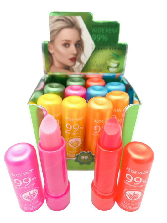 Balsam de Buze Hidratant cu Aloe Vera 99% , Ruj Magic cu Schimbare de Culoare, 12buc set