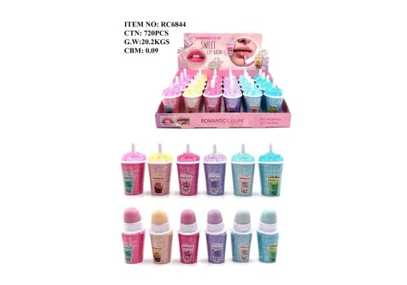 Balsam de Buze Hidratant Romantic Color, Forma de Pahar cu Suc si Pai, 8g , Stralucire si Ingrijire Intensa