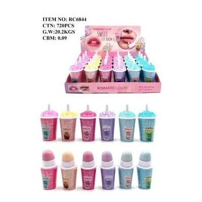 Balsam de Buze Hidratant Romantic Color, Forma de Pahar cu Suc si Pai, 8g , Stralucire si Ingrijire Intensa