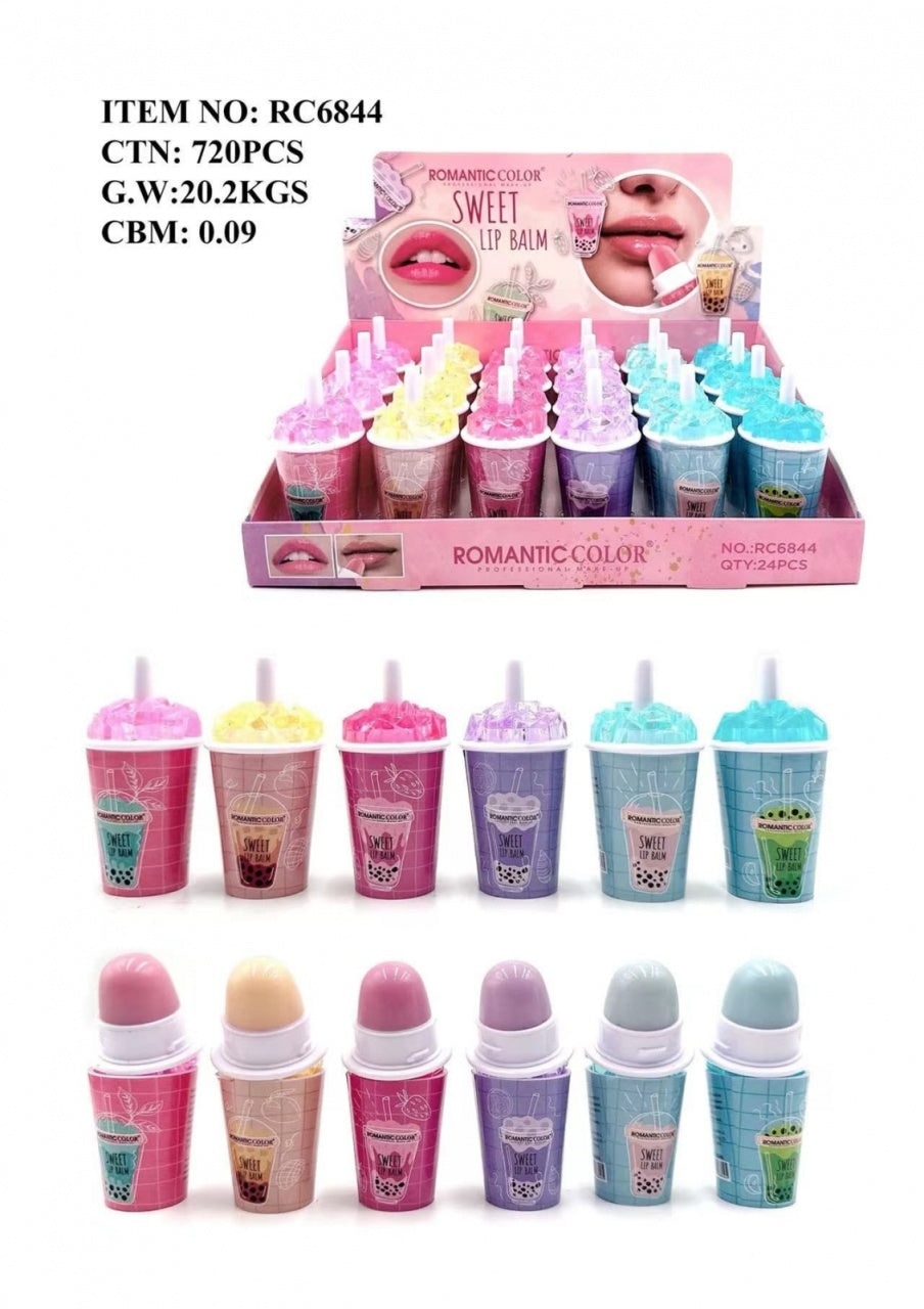 Balsam de Buze Hidratant Romantic Color, Forma de Pahar cu Suc si Pai, 8g , Stralucire si Ingrijire Intensa