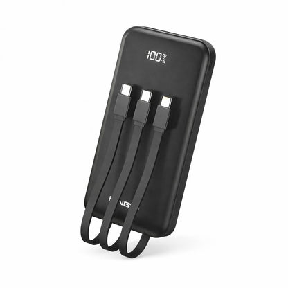 Baterie externă Hongyu 12000 mAh cu cabluri integrate și display LED, încărcare rapidă 2.1A, negru