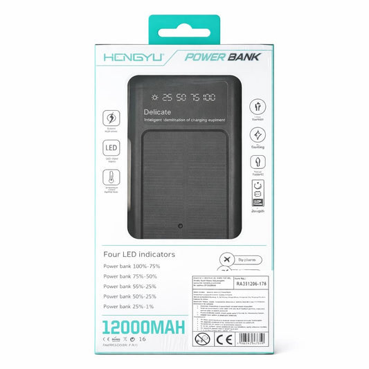 Baterie externa Hongyu HY-53 12000 mAh cu panou solar, cabluri integrate 4-în-1, încărcare rapidă 66W, display LED
