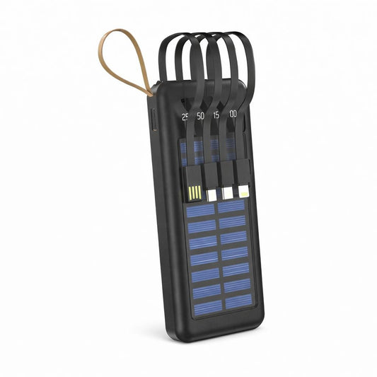 Baterie externa Hongyu HY-53 12000 mAh cu panou solar, cabluri integrate 4-în-1, încărcare rapidă 66W, display LED