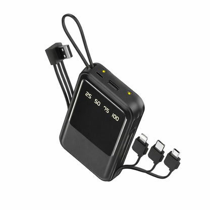 Baterie externa HY-CDB02 10000 mAh cu cabluri integrate 4-în-1 și display LED digital, negru