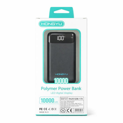 Baterie externa HY-CDB02 10000 mAh cu cabluri integrate 4-în-1 și display LED digital, negru