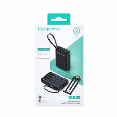 Baterie externă mini Hongyu 10000 mAh cu display LED, cabluri integrate și încărcare rapidă