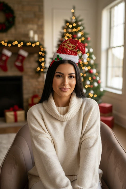 Bentita Craciun cu caciulita Merry Christmas cu paiete