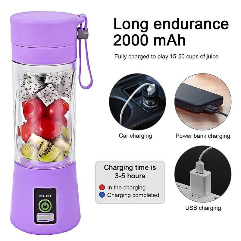 Blender portabil electric pentru smoothie si sucuri, reincarcabil USB 2000mAh, mov