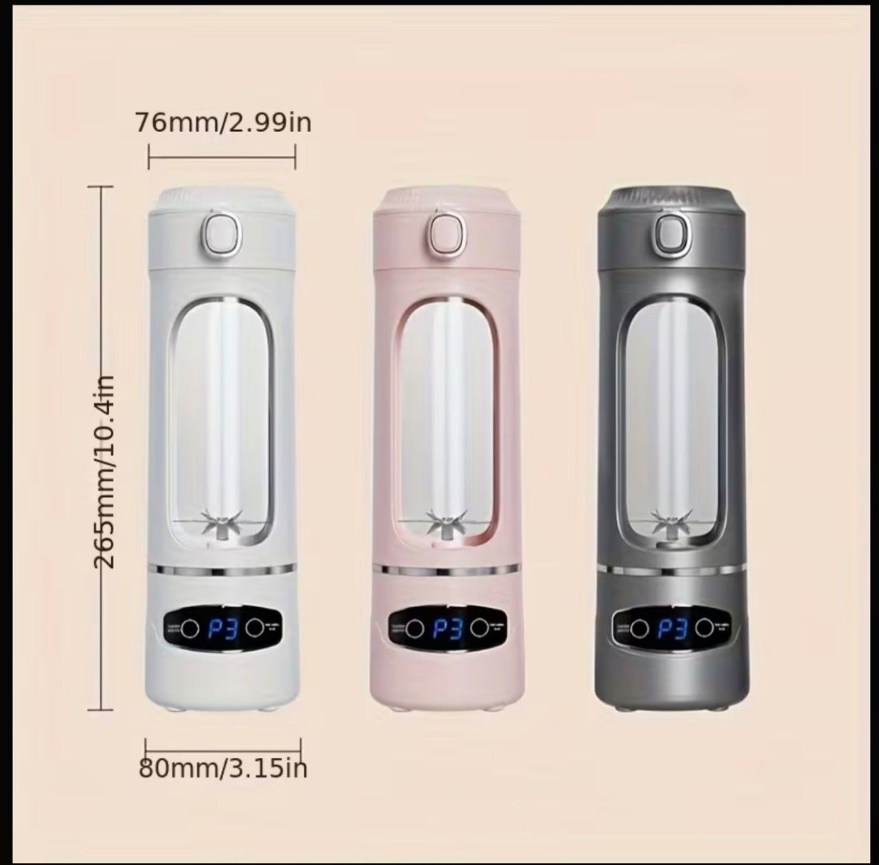 Blender portabil USB pentru smoothie, 12 lame inox, afisaj digital, gri