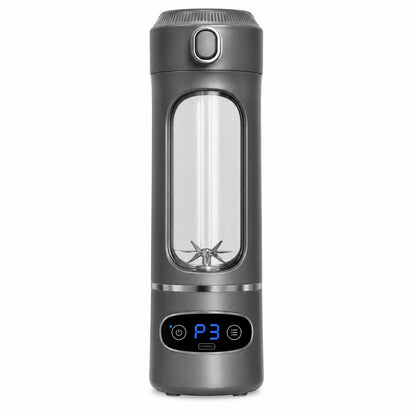 Blender portabil USB pentru smoothie, 12 lame inox, afisaj digital, gri