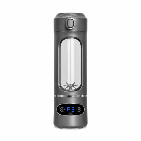 Blender portabil USB pentru smoothie, 12 lame inox, afisaj digital, gri