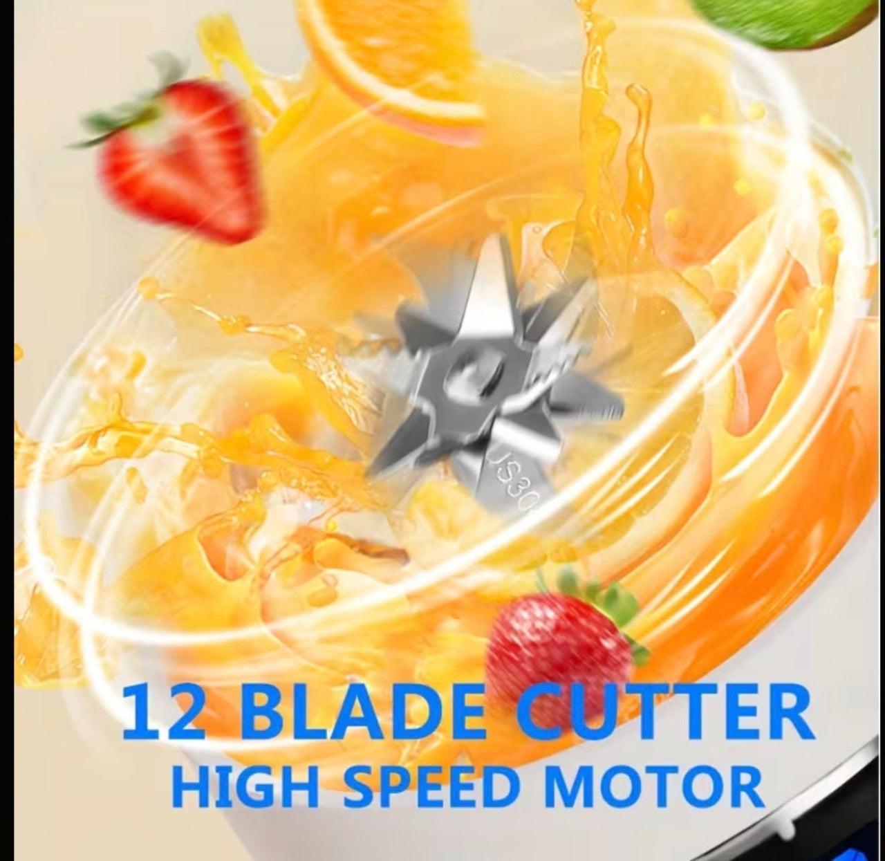 Blender portabil USB pentru smoothie 600ml, 12 lame inox, afisaj digital, alb