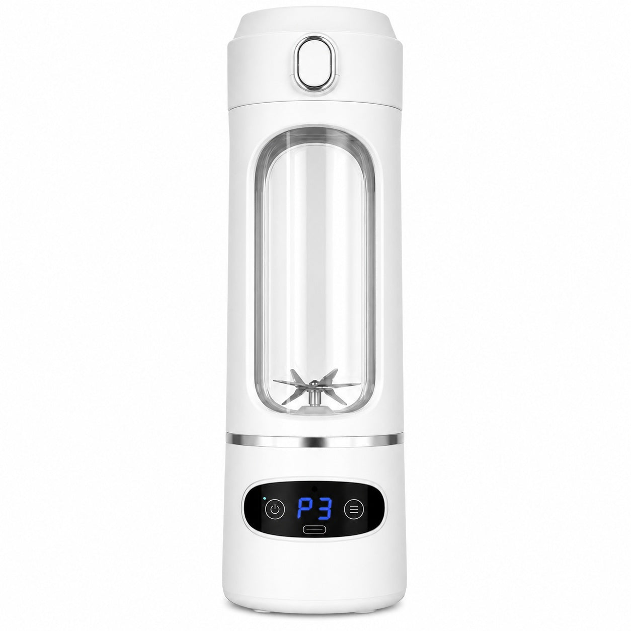 Blender portabil USB pentru smoothie 600ml, 12 lame inox, afisaj digital, alb