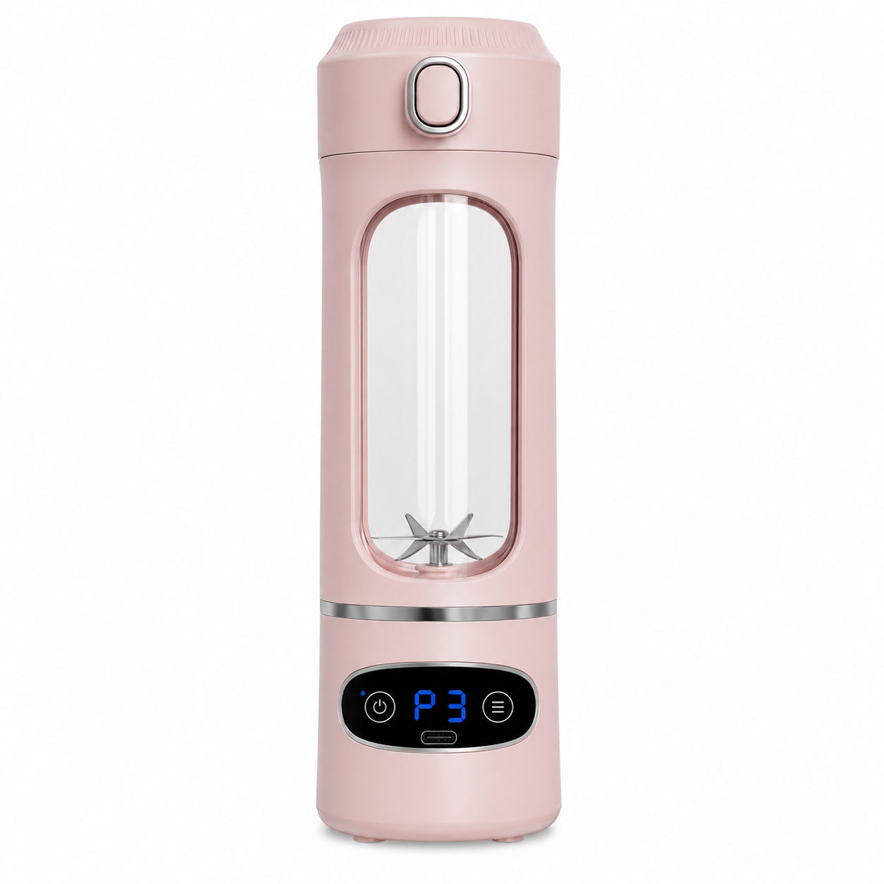 Blender portabil USB pentru smoothie 600ml, 12 lame inox, afisaj digital, roz