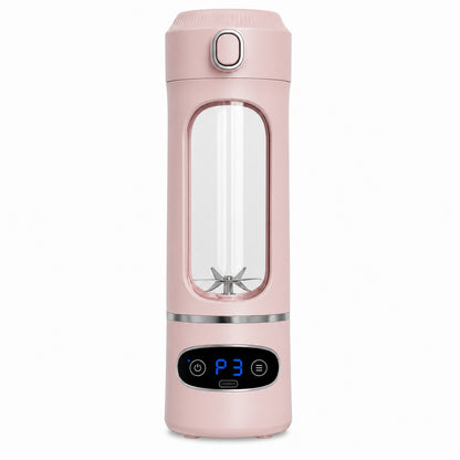 Blender portabil USB pentru smoothie 600ml, 12 lame inox, afisaj digital, roz