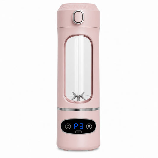 Blender portabil USB pentru smoothie 600ml, 12 lame inox, afisaj digital, roz