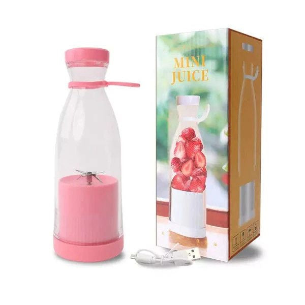 Blender portabil USB pentru smoothie si sucuri, mini mixer reincarcabil 420 ml roz