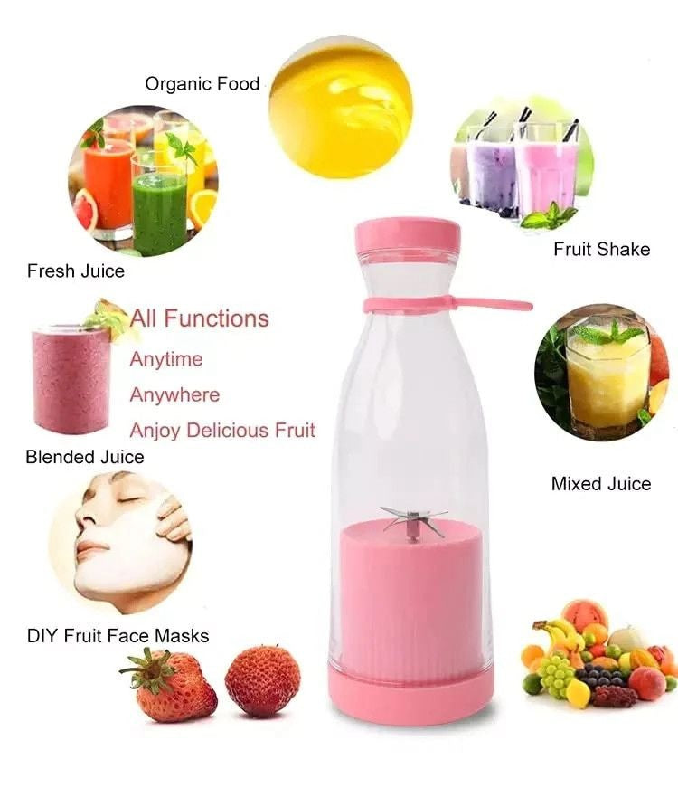 Blender portabil USB pentru smoothie si sucuri, mini mixer reincarcabil 420 ml roz