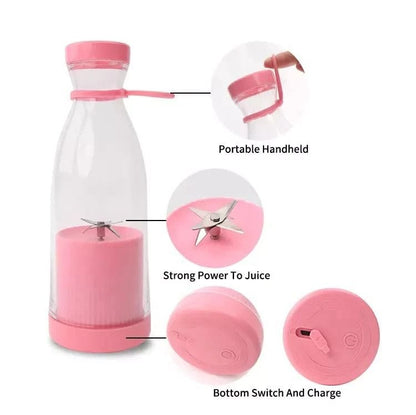 Blender portabil USB pentru smoothie si sucuri, mini mixer reincarcabil 420 ml roz